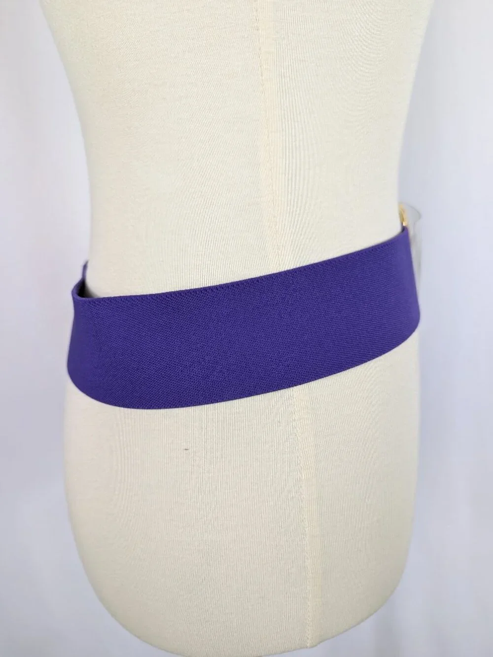 Day-Lor 80s Purple Elastic Cinch Belt Gold Square Friends Buckle USA Vtg 31